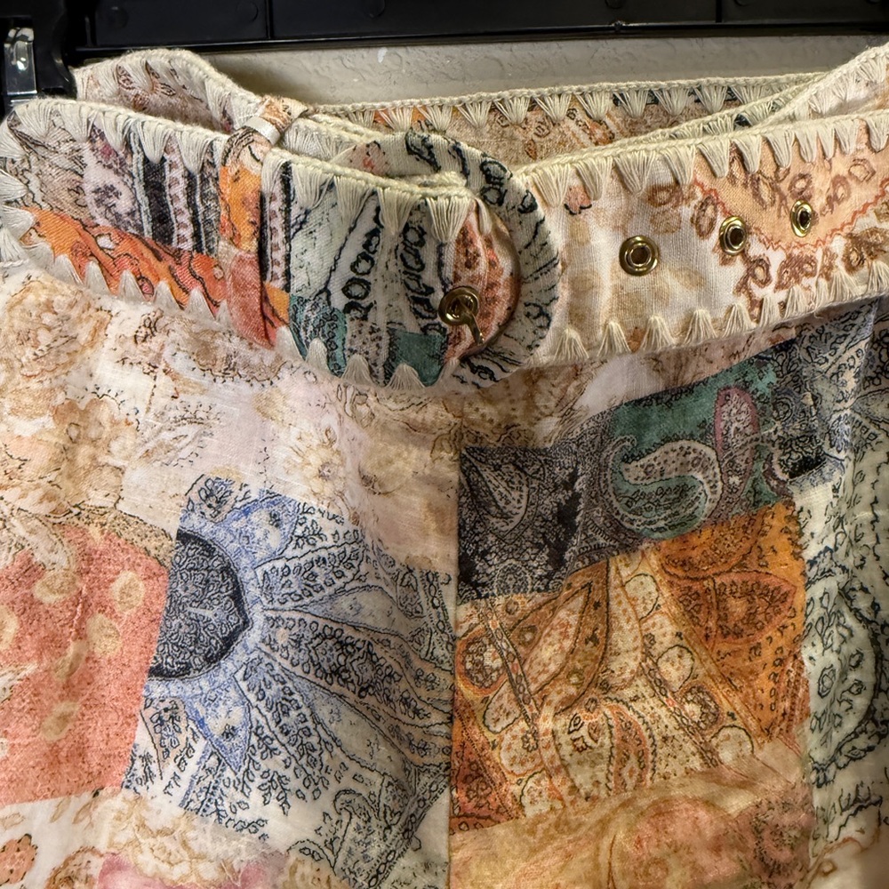 Magaschoni Multicolor Linen Patchwork Belted Shor… - image 4